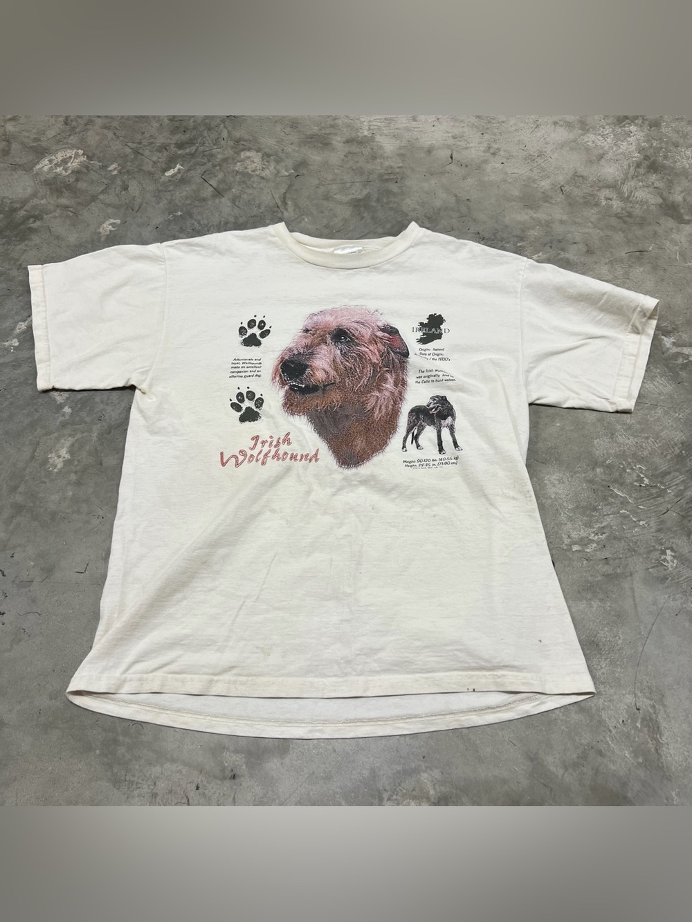 Vintage NOS Irish Wolfhound White T-Shirt TULTEX USA Size Large READ